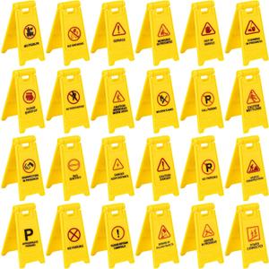 24 Pack Industrial Warning Signs Mini Traffic Caution Wet Floor Plastic Signage for Workplace Safety