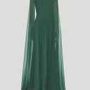 Lrady Women's Summer Wedding Guest Dress Halter Neck Sexy Split Cocktail Party Maxi Long Formal Dresses with Cape (Green, XL)