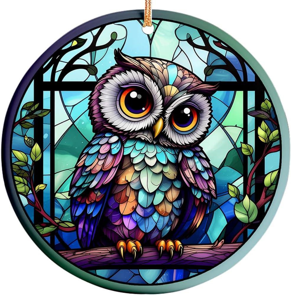 Decorlion Christmas Ornament - Colorful Owl Ceramic Ornament, Bird Lover Gift for Women, Friends, Teachers  Tree Ornaments, Xmas Gifts for Owl Lovers