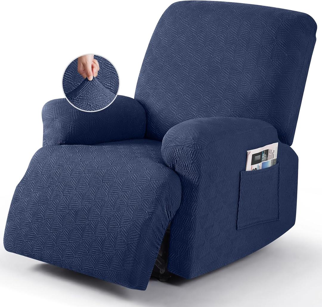Timeles Recliner Covers Extra Wide Recliner Chair Covers Reclining Couch Covers Sofa Slipcovers Stretch Soft Washable (Single-Seater Oversized, Navy Blue)
