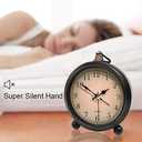 TooTa Vintage Retro Analog Alarm Clock, 4 inch Super Silent Non Ticking Small Clock with Night Light, Battery Operated, Simply Design, for Living Room, Bedroom, Bedside, Desk, Gift Clock (Arabic)