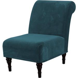 H.VERSAILTEX Armless Accent Chair Covers Thick Velvet Armless Chair Slipcovers High Stretch Chair Covers for Living Room Hotel Machine Washable Furniture Protector with Elastic Bottom, Dark Teal
