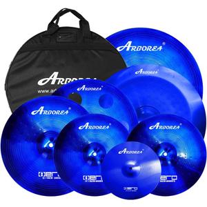 Arborea Cymbal Pack for Drum 7 pcs Blue Hero Series Include 14"Hihats 16"Crash 20"Ride Bonus 10" Splash 16"Ozone Stacker 18" China Cymbal Free Cymbal Bag