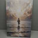 Jesus Walking on Water Canvas Wall Art, Christian Bible Stories Wall Decor Paintings, Jesus Walks on Water on Water Back Posters Prints Pictures for Church Living Room Bedroom 16x24 Inch Framed