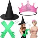 Witch Hat Princess Crown Costume Accessories Set Wizard Hats Green Gloves Princess Crowns Glitter Star Wands