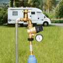 RV Water Pressure Regulator Valve, Brass Lead-Free Adjustable Water Pressure Reducer with Gauge and Inlet Filter for RV Camper and Travel Trailer