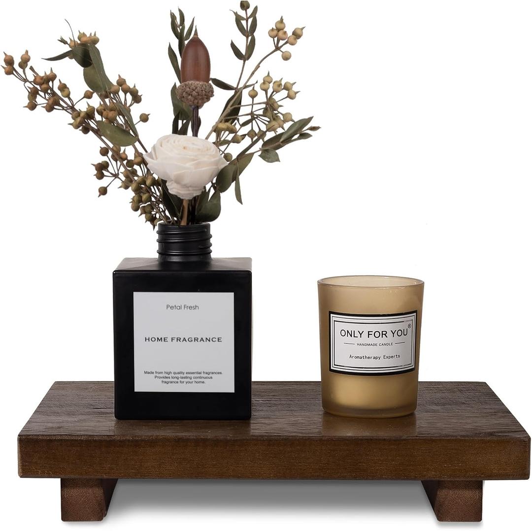 zoocatia Small Wood Tray Pedestal Stand Farmhouse Bathroom Decor Decorative Wooden Riser Kitchen Soap Dish Holder for Vanity, Counter, Sink, 9" x 5.9" - Walnut