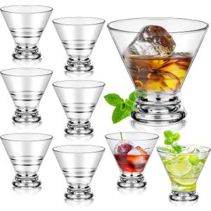 8 Pcs Martini Glasses Bulk 8oz Plastic Stemless Reusable Cocktail Glasses Clear Shot Glass Supplies for Home Bar Restaurant Wedding Birthday Housewarming Espresso Martini Party