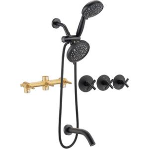 PROOX 3 Handle Tub Shower Faucet Set, Dual shower head Combo with Tub and Shower Trim Kit with Rough-in Valve, Matte Black Bathtub Shower Faucets, Wall Mounted Bathroom Rain Shower System