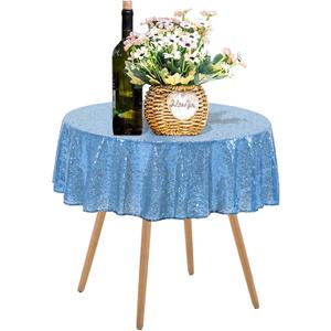 50 Inch Round Baby Blue Sequin Tablecloth, Metallic Glitter Sparkle Table Cover for Small Cake Table or Overlay, Sequin Fabric Table Cloths for Wedding Birthday Party Decorations