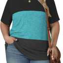 VISLILY Womens-Plus-Size-Summer-Tops Trendy Color Block T Shirts Casual Crewneck Cute Short Sleeve Blouses Tunics Tees XL-5XL (XXXL)