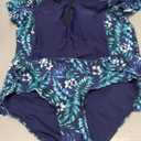 Holipick Short Sleeve Rash Guard for Women - 2 Piece Swimsuit UPF 50+ Zipper Swim Shirts with Built in Bra (X-Large, Blue Leaf)