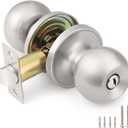 KNOBWELL Brushed Nickel Door Knob for Bedroom Bathroom, Interior Door Knobs with Round Ball Knob, Keyless Privacy Door Knob with Lock, Indoor Door Handle, 1 Pack