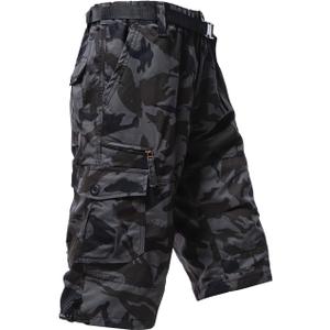 Mylldey Men's Cargo Shorts 3/4 Relaxed Fit Mens Running Shorts 7 Pockets Elastic Waist Cotton Hiking Shorts (Black Camo) Mylldey Men's Cargo Shorts 3/4 Relaxed Fit Mens Running Shorts 7 Pockets Elastic Waist Cotton Hiking Shorts (Black Camo)