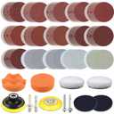 3 Inch Sanding Disc Drill Polishing Kit Sanding Attachment, 150 Pcs Wet Dry Car Headlight Restoration Kit Hook and Loop Sandpaper with 1/4" Shank, Backing Pads, Interface Pads and Polishing Pads