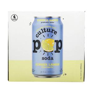 Culture Pop Soda, Soda Ginger Lemon Turmeric, 12 Fl Oz, 4 Pack, Best By 11/30/2025
