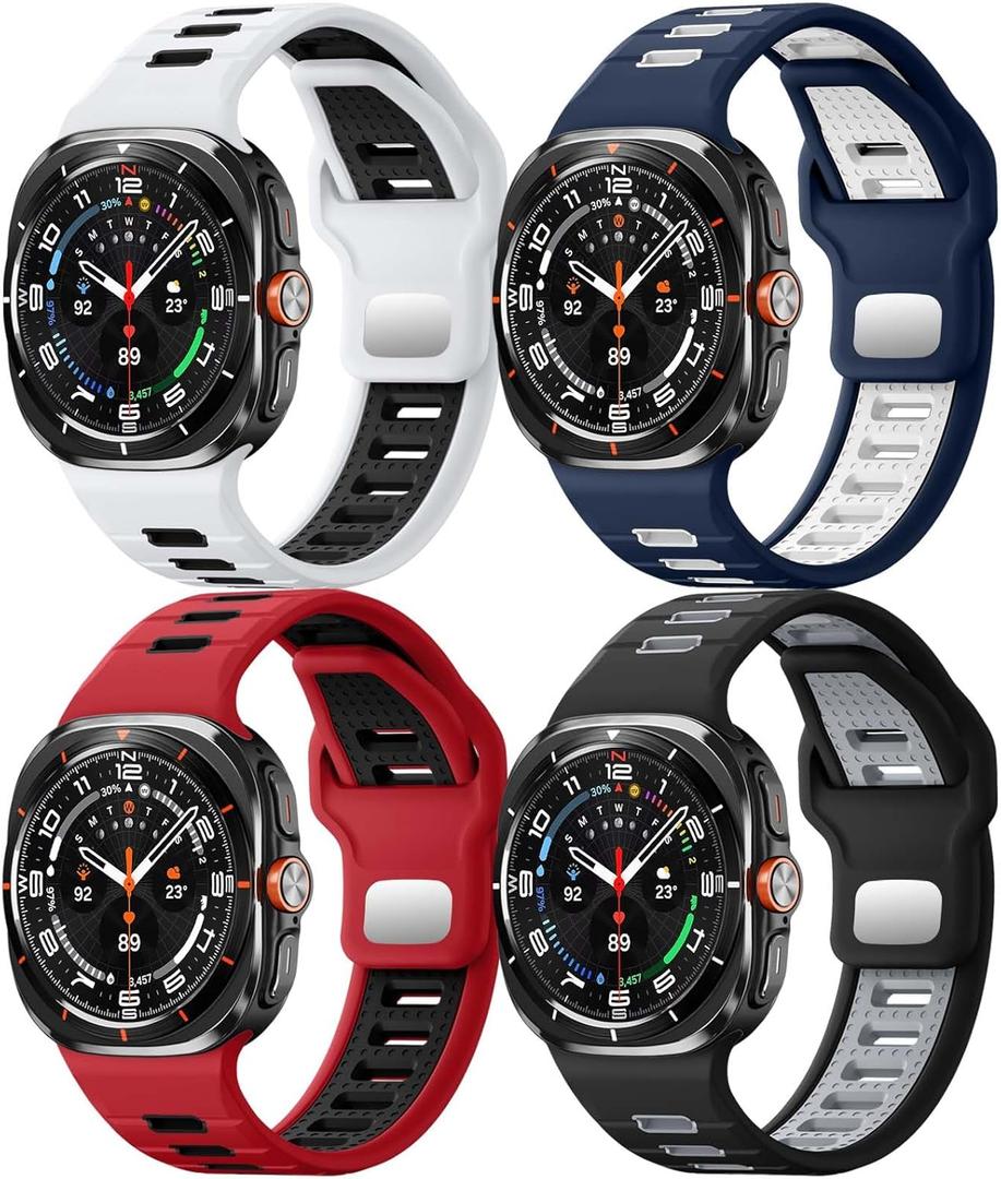 Odbeai 4Pack Sport Bands for Galaxy Watch Ultra Bands(2025/2024),Compatible with Samsung Watch Ultra Band,Soft Silicone Breathable Waterproof Two Tone Strap for Galaxy Ultra Watch Band 47mm for Men