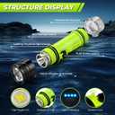 Diving Flashlight Underwater LED Light, 1500 Lumen & 3 Modes IPX8 Waterproof Flashlight, Rechargeable Torch Scuba Dive Light Water Lights for Night Diving Snorkeling Outdoor Sports (Black+Silver)