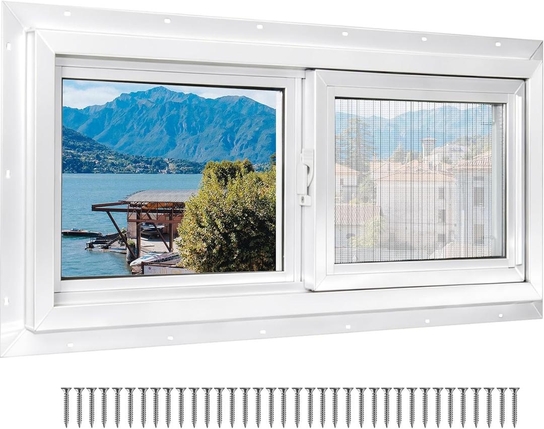 NeatiEase Basement Window, 48" x 24" Heavy Duty Vinyl Sliding Windows with Double Pane Insulated Tempered Glass and Fiberglass Screen for Basement, Bathroom, Garage, Shed, Home Replacement (White)