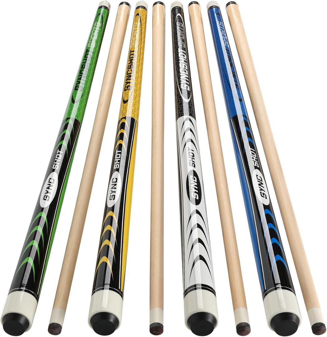 Pool Cue Sticks - Pool Sticks for Adults, Short Pool Cues 48" Set of 4 Professional 15oz Billiard Queue Canada Maple Wood, for Billiard Game Bars and Home Practice (Yellow Green Black Blue)