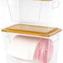 Pantry Organizer Storage Stackable with Bamboo Top for Kitchen Laundry Room Organizers, Large Trash Bag Holder and Garbage Bag Dispenser