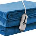 Electric Heated Blanket Throw Size 50" 60", Breathable & Luxurious Flannel, Soft Warm Gift with Over-Heat Protection, 4 Heating Levels & 3 H Auto Shut Off, Machine Washable, Lake Blue