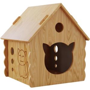 Cat House for Indoor Cats - Modern Wooden Covered Cat Cave BedSturdy & Durable Cat HideawaySmall Pet House and Habitats with Air Vents Warm Cat Cave, Weather-Resistant, DIY Paintable,Easy to install
