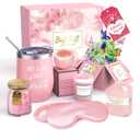 Spa Gift Basket with Bath Essentials- Pink Rose Relaxation Kit Set, Birthday Spa Items Box for Women, Wife, Mom, Sister, Mom, Her, Friends