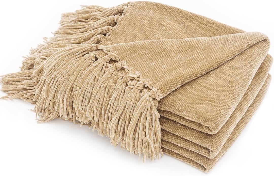 RECYCO Throw Blanket Soft Cozy Chenille Throw Blanket with Fringe Tassel for Couch Sofa Chair Bed Living Room (60" x 80")