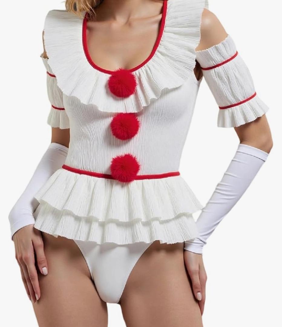 DSORVICD Halloween Costume for Women Cosplay Clothes Sleeveless V-Neck Bodysuit with Gloves and Arm Sleeves 3pcs Outfit Set, S