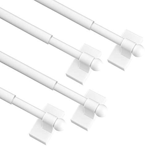 Multi functional hanging pole，Magnetic Curtain Rods for Metal Doors，No tools required,Multi-Use Adjustable Appliance for Windows Iron Steel Places，09-16 Inch，4 Pack,White