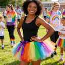 Rainbow Tutu Skirt for Women 80s Vintage Ballet Ballerina Adult Costume with Adjustable Bow Carnival Party, One Size