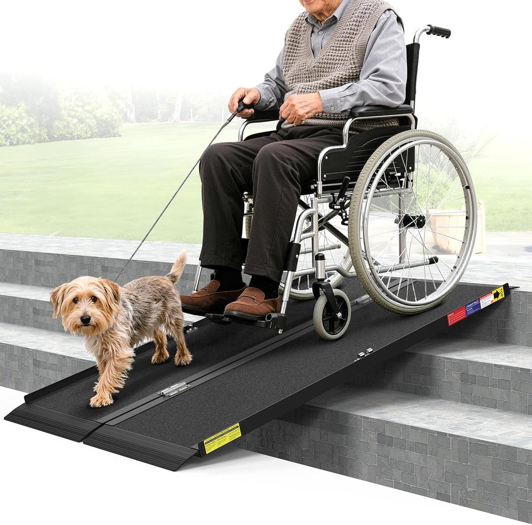 4FT Portable Wheelchair Ramp with Quick-Lock, Black Seamless Non-Slip Aluminum Folding Handicap Ramp,Threshold Ramp for Doorways, Wheel Chair Ramp for Home Steps, Loading Dock Plates (4FT(Using height 4-12''))