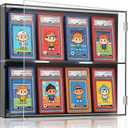 Acrylic Sports Card Display Case, Wall Mount Frame with UV Protection Clear View for 8 Graded Trading Cards, Display for Baseball Football Basketball Hockey Collections, Black