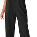 APAFES Women Summer Sleeveless Cotton Linen Bib Overalls Tulip Baggy Capri Jumpsuits with Pockets XL