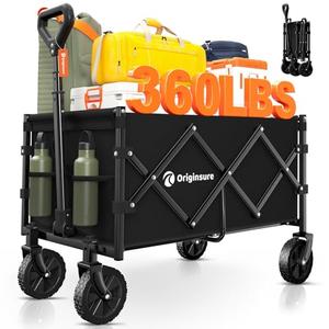 Originsure Collapsible Wagon Cart Foldable - Portable Heavy Duty Folding Beach Wagons with Wheels - Outdoor Utility Carts for Groceries, Shopping, Camping, Sports, Garden with Large Capacity - Black