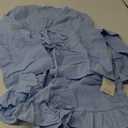 Women Fashion 2 Piece Outfit Long Sleeve Tie Front Tops and Ruffled Shorts Cotton Pajamas Sets (Large, Blue)