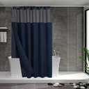 N&Y HOME Extra Long Waffle Weave Shower Curtain with Snap-in Fabric Liner Set, 12 Hooks Included - 71" x 84", Hotel Style, Mesh Top Window, Machine Washable & Water-Repellent - 71x84, Navy Blue
