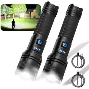 THY TRY Rechargeable LED Flashlight 2-Pack, 90000 High Lumens Super Bright Handheld Flashlights, 5 Modes & Adjustable Focus, High Powered Handheld Flashlight for Home Camping Outdoor Night Work