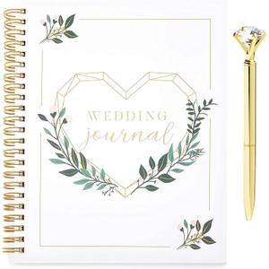 Paper Junkie Spiral Wedding Planning Journal with Gold Diamond Pen for Bride (2 Piece Set) - Wedding Planner