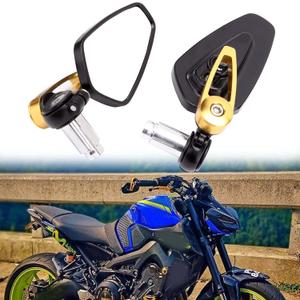 7/8 22mm Motorcycle Handlebar End Mirrors Oval CNC Billet Aluminum Side Rearview Mirrors for Honda Yamaha Suzuki Kawasaki (Gold)