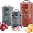 Hazel Steel Canisters Set with Lids for Potato Onion Garlic  3 Pc, 80oz/120oz/160oz, 79 Inch (Multi)