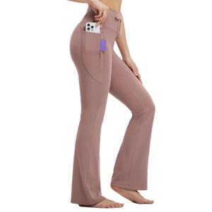 baleaf Womens Flare Leggings with Zipper Pockets Drawstring Flared Yoga Pants Bell Bottom Leggings Tummy Control Beaver Brown XS (XS)