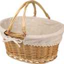 Large Multipurpose Wicker Basket with Handle, 14.2 x 11 x 6.7 in Wicker Picnic Basket with Liner, Empty Gift Basket, Oval Willow Woven Basket for Fruit, Gathering, Wedding, Picnic, by GNIEMCKIN (1 PCS Large Circular vine)