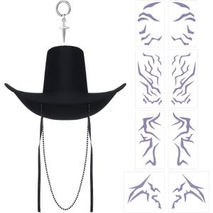 3 Pack K-pop Theme Men Costume Accessories Cosplay Temporary Tattoos Sticker Black Korean Gat Hat