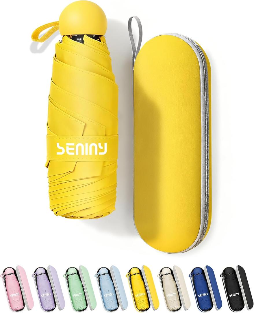 Seniny Mini Portable Travel Umbrella with Case - Compact Umbrellas for Rain & Sun UV Protection for Backpack Pocket, Lightweight Folding Small Umbrella, Tiny Purse Size UV Blocker for Kids Women Girls