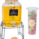 2 Gallon Glass Drink Dispenser with Stand,Stainless Steel Leakproof Spigot &Bamboo Lid& Labels& Fruit Infuse, Large Beverage Dispenser for Parties, Lemonade, Sun Tea, Picnic & Outdoor Use