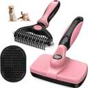 3PCS Self Cleaning Slicker Brush & Pet Grooming Rake & Bath Brush for Dogs, Cats and Horses | Double-Sided Dematting Comb & Skin Friendly Deshedding Grooming Tool | Pet Supplies (Light Pink Black)