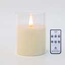 Glass Flameless Candles with Remote Timer, 3D Moving Flame Flickering, Last 600+ Hours Battery Candles, Real Wax LED Votive Candle for Festival Wedding Home Party Decor, 3" x 4"