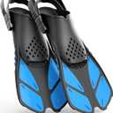 Greatever Snorkel Fins Adjustable Buckles Open Heel Swim Flippers Travel Size Short Swim Fins for Snorkeling Diving Swimming Adult Men Womens (Bright Blue, L/XL (Adult US Size 9-13))